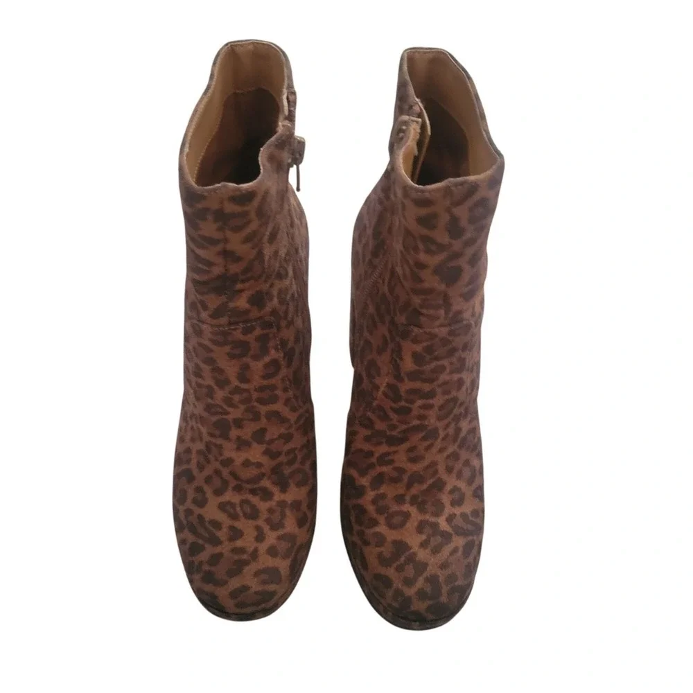 JUST FAB Designer Leopard Print High Heel Ankle Boots Side Zipper‎ Closure 7.5